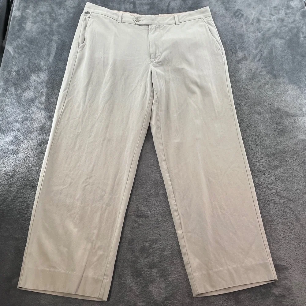 Tommy Bahama Mens Silk Cotton Herringbone Pants Khaki Beige 38x30 Trousers